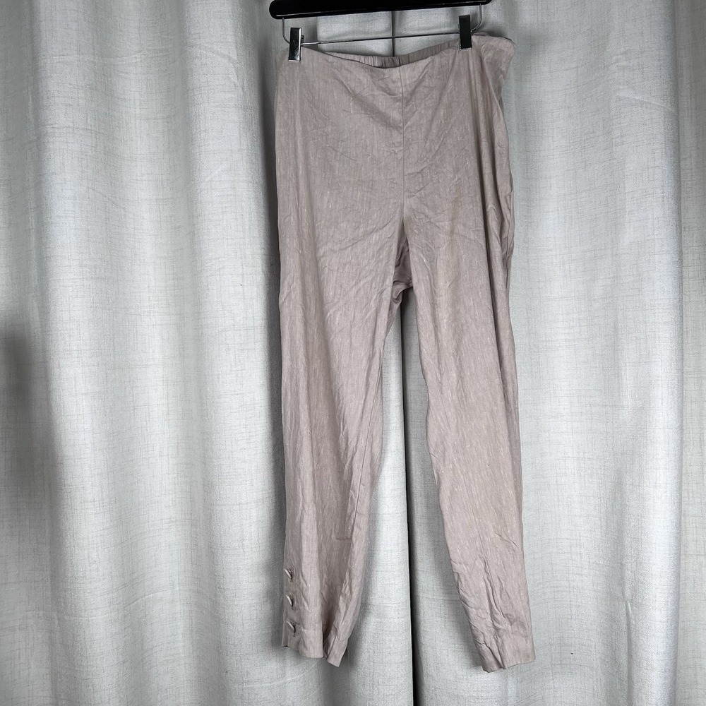 J Jill Linen Stretch Pull On Cropp Pants Natural Beige Womens Medium Button Side